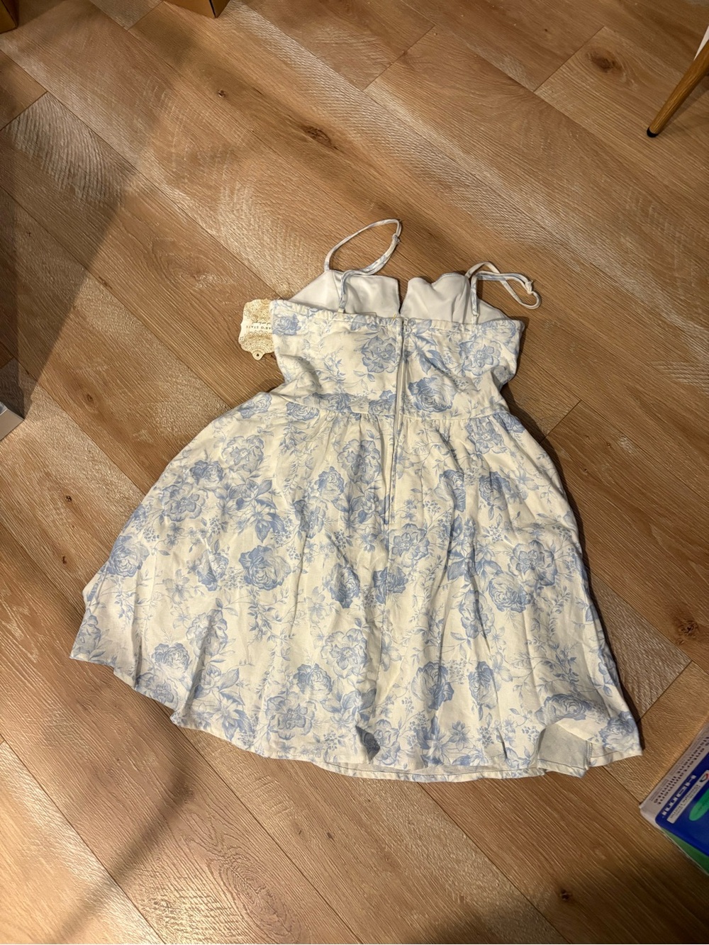Blue Floral Sundress with Lace-Up Waist - Picture 2 of 4